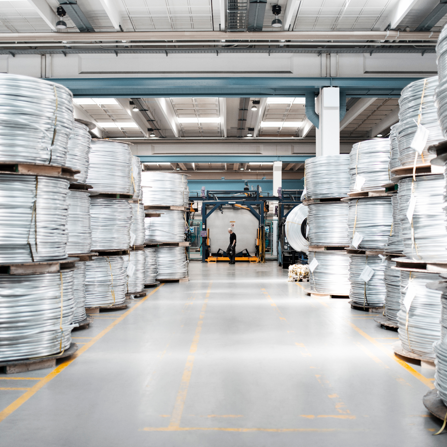 a person walking through a warehouse
