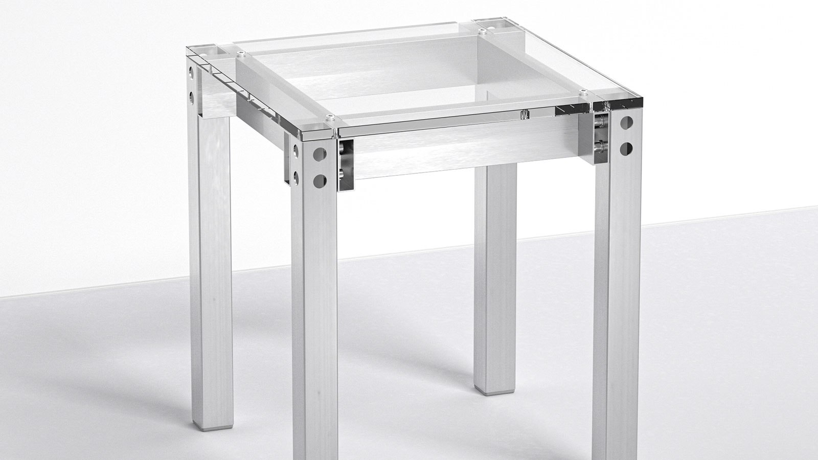 a white table with a metal frame