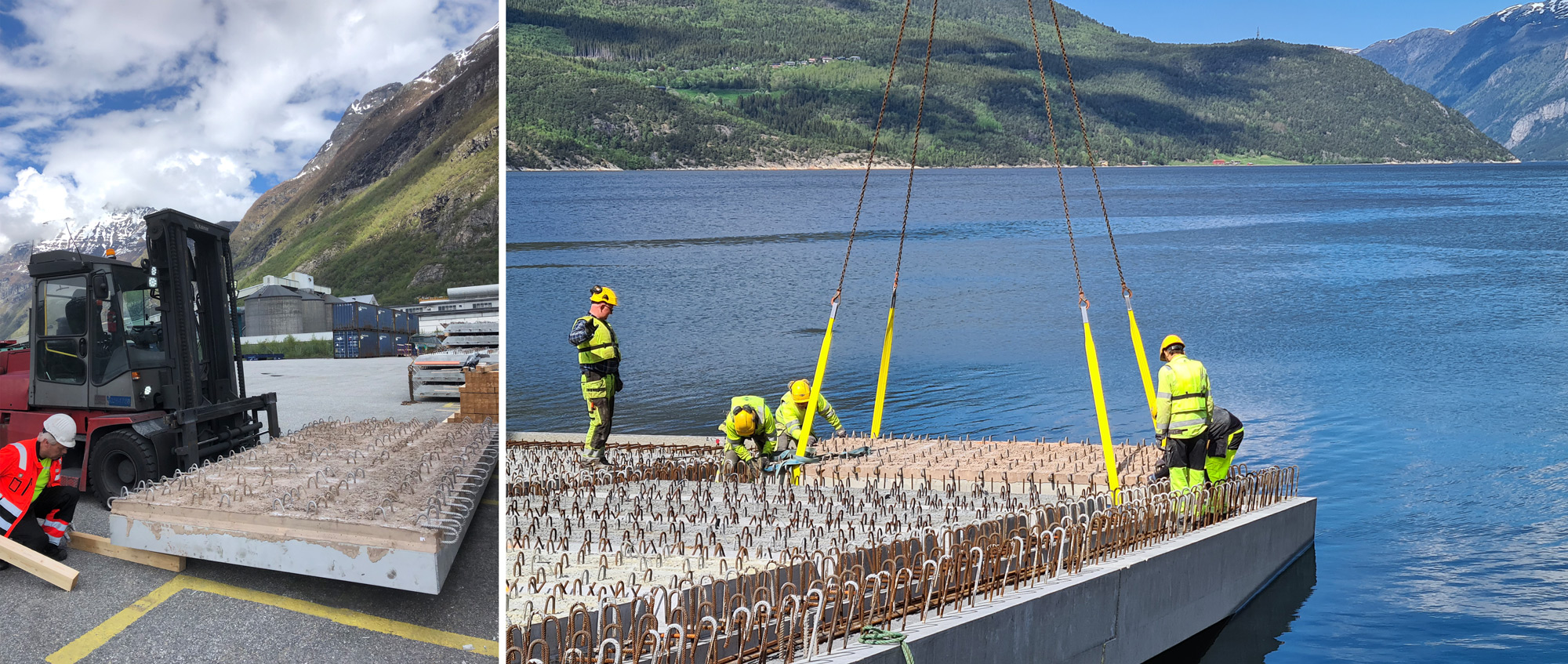 The new Ro-Ro ramp built at Hydro’s primary aluminium plant in Sunndal, Norway. Parts of the ramp is using concrete and aluminium composite elements to demonstrate the concepts functionality.